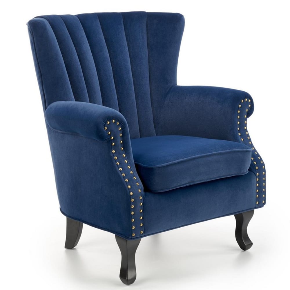 Fauteuil en velours de polyester bleu avec accoudoirs Fauteuil en velours de polyester bleu avec accoudoirs