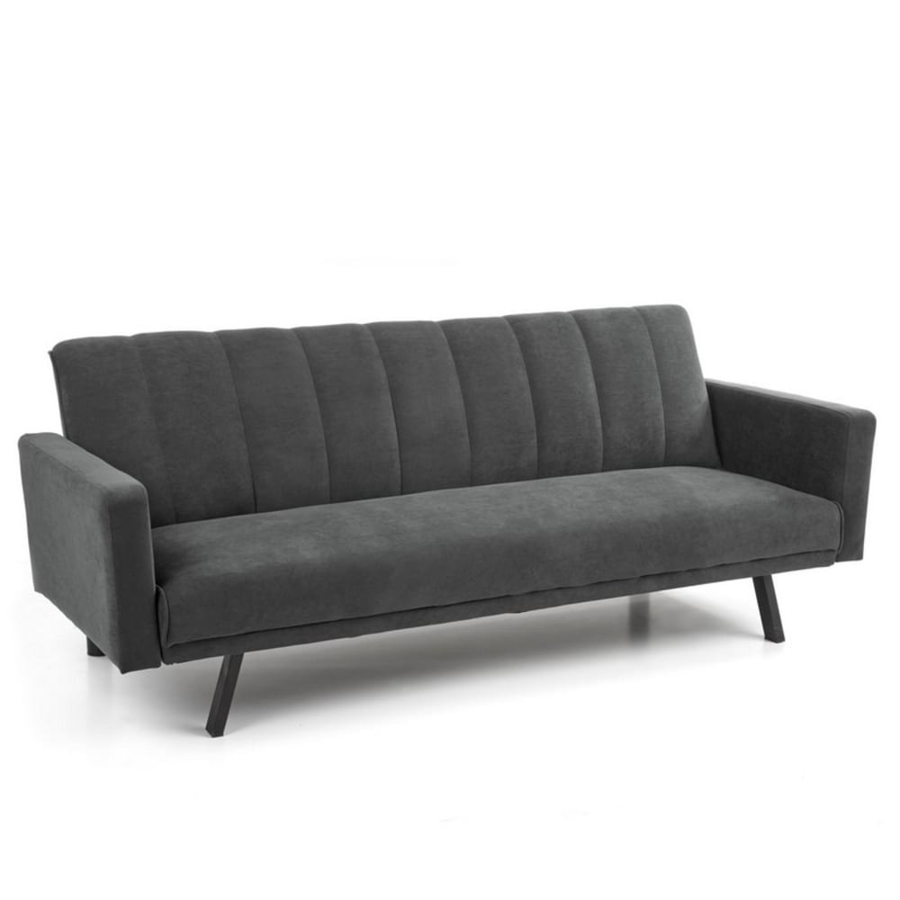 Canapé convertible en velours de polyester gris avec pieds en acier