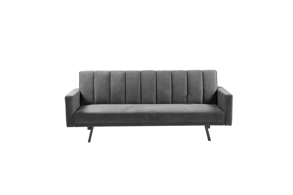 Canapé convertible en velours de polyester gris avec pieds en acier