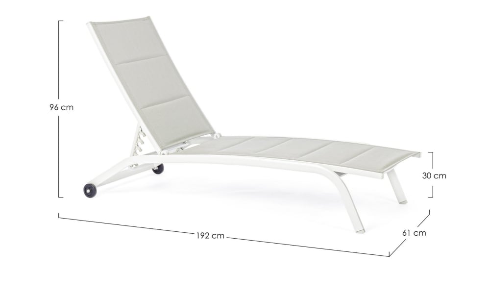 Sonnenliege mit Rollen aus Aluminium und weißem Textilene -