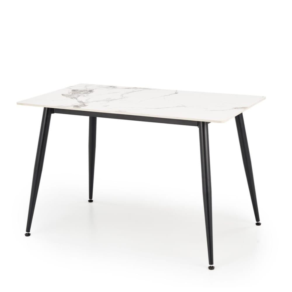 Table à manger plateau en marbre blanc et pieds noir 120cm Table à manger plateau en marbre blanc et pieds noir 120cm