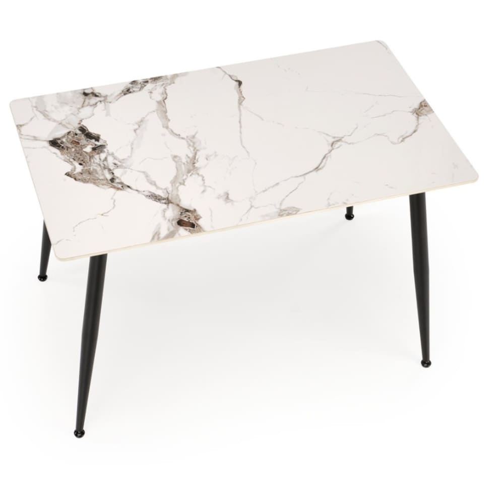 Table à manger plateau en marbre blanc et pieds noir 120cm