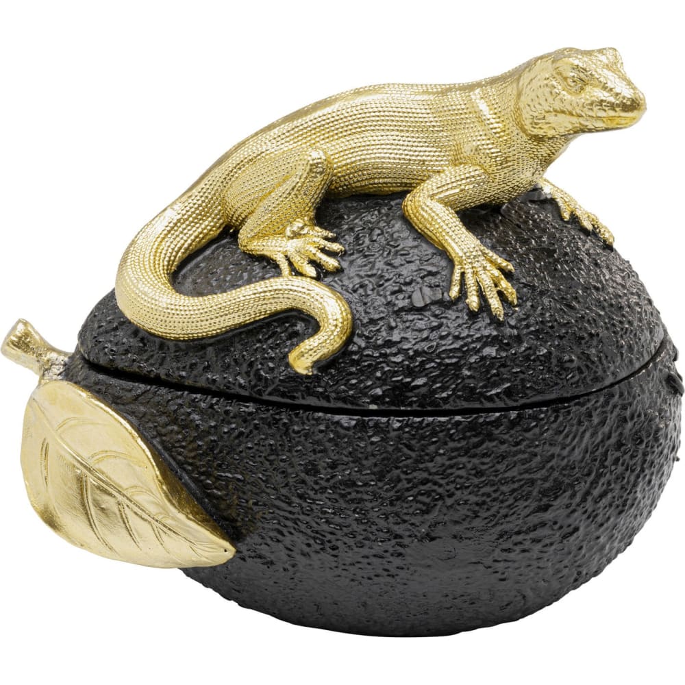 Boîte lézard doré et avocat en polyrésine