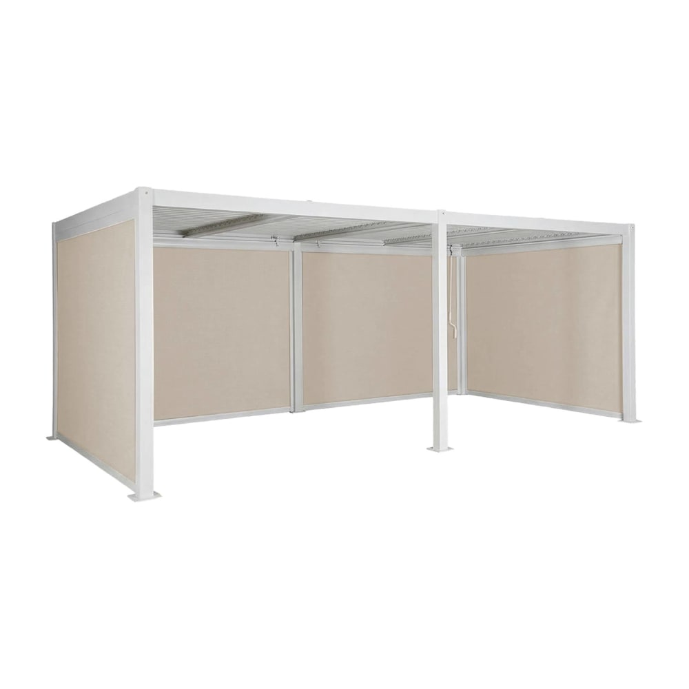 sweeek Pergola mit Lamellendach 3x6m + 4 Markisen 3m weiß - Aluminium