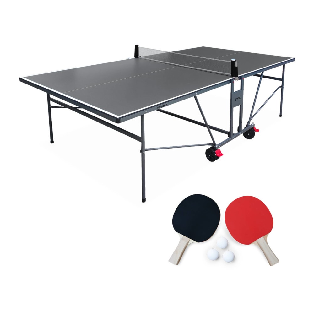 sweeek Indoor-Tischtennisplatte grau, 4 Schläger Stahl Kinder