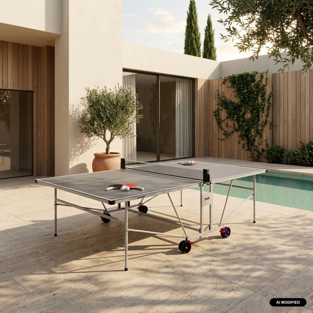 sweeek Outdoor-Tischtennisplatte grau, Schläger und Bälle Stahl Kinder