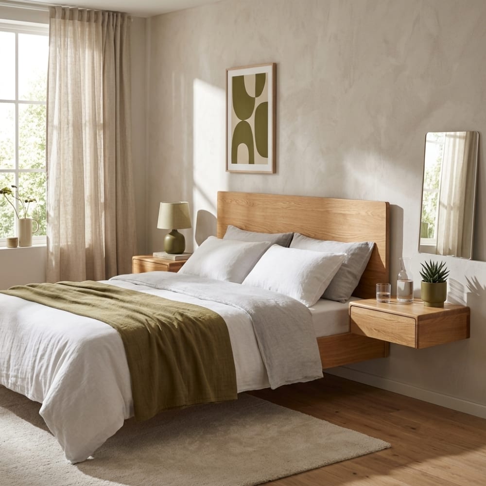 Lot de 2 tables de chevet avec tiroir, chêne massif et finition mate