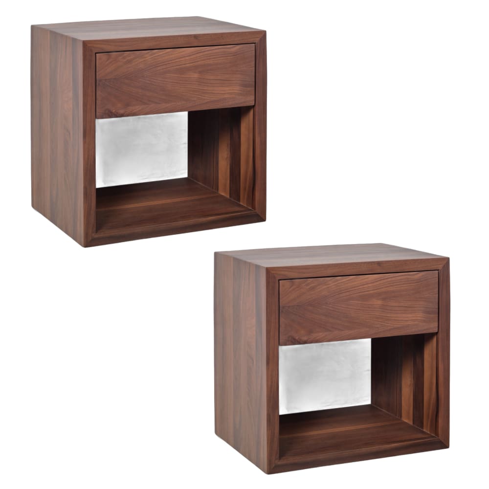 Lot de 2 tables de chevet flottantes, noyer massif et finition mate Lot de 2 tables de chevet flottantes, noyer massif et finition mate