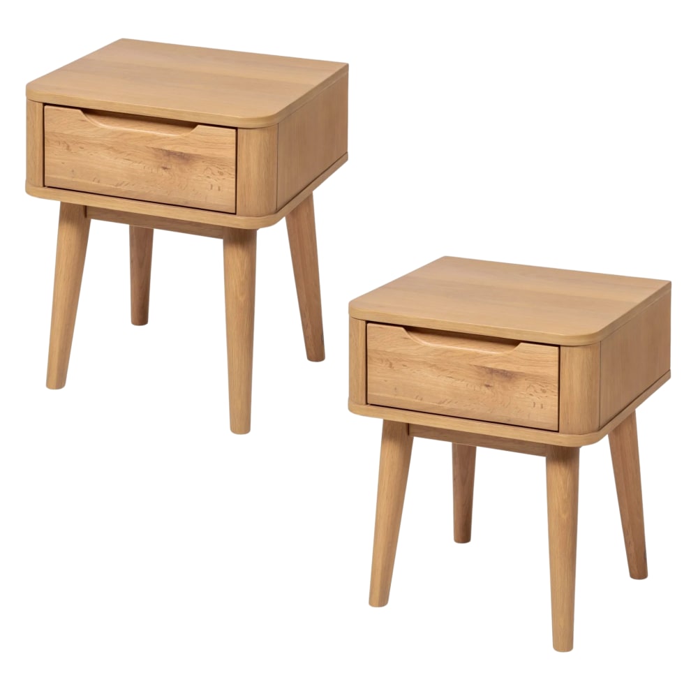 Lot de 2 tables de chevet avec tiroir, chêne massif et finition mate Lot de 2 tables de chevet avec tiroir, chêne massif et finition mate