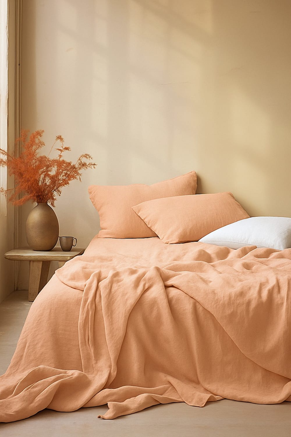 Parure de drap avec 2 taies assortiesen gaze de coton rose saumon