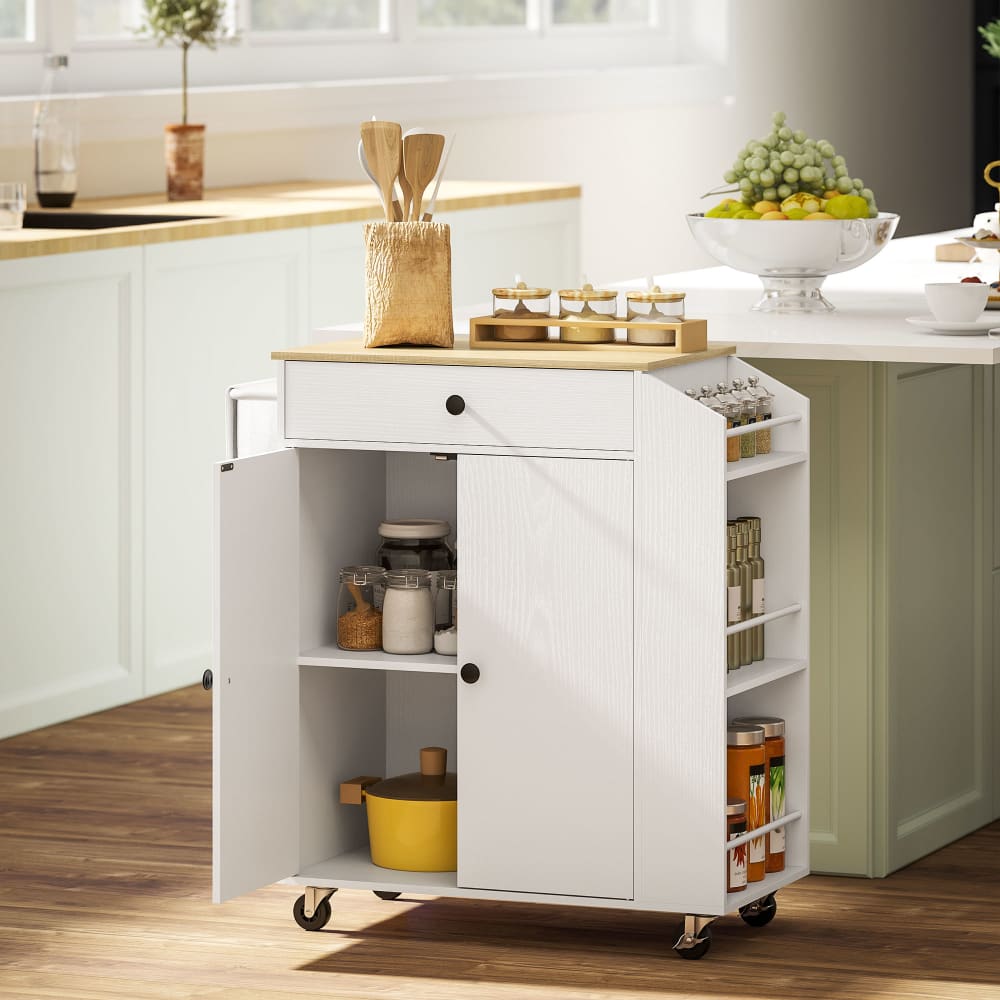 Îlot central cuisine stockage multifonctionnel en bois blanc