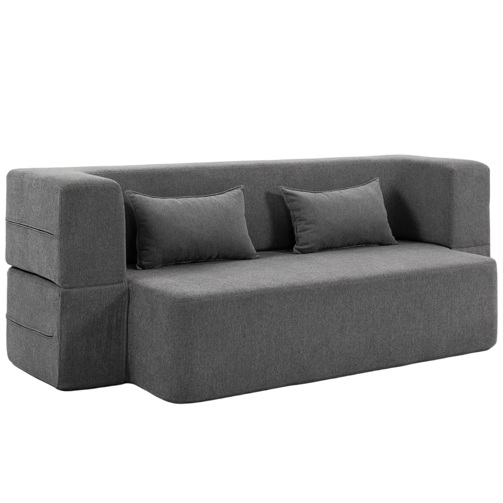 Canapé convertible 2 places assise large 2 coussins chenille gris