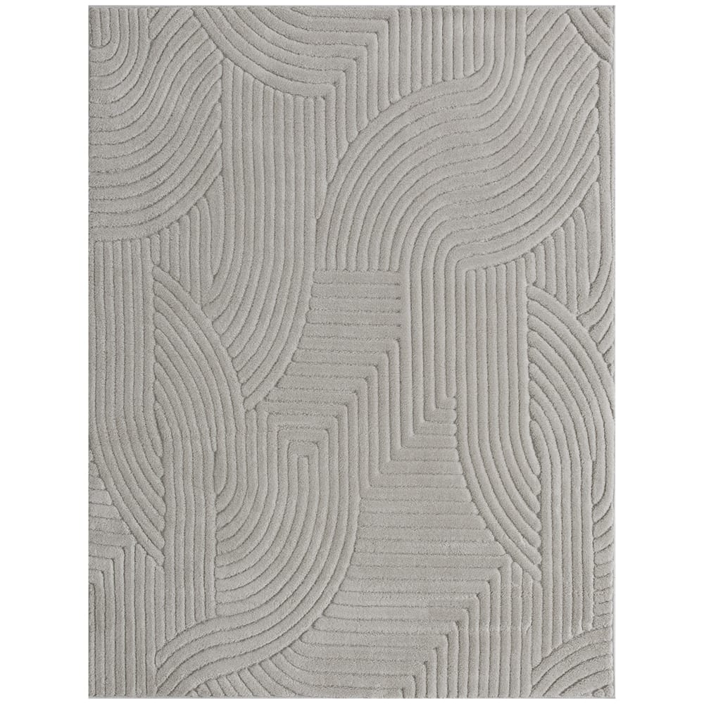 Tapis salon à poils épais géométrique antidérapant polyester gris