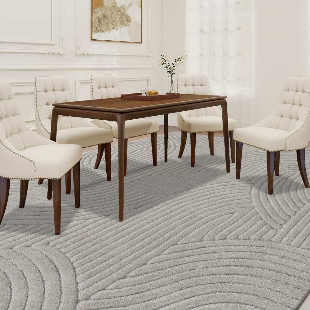 Tapis salon à poils épais géométrique antidérapant polyester gris — vue 4