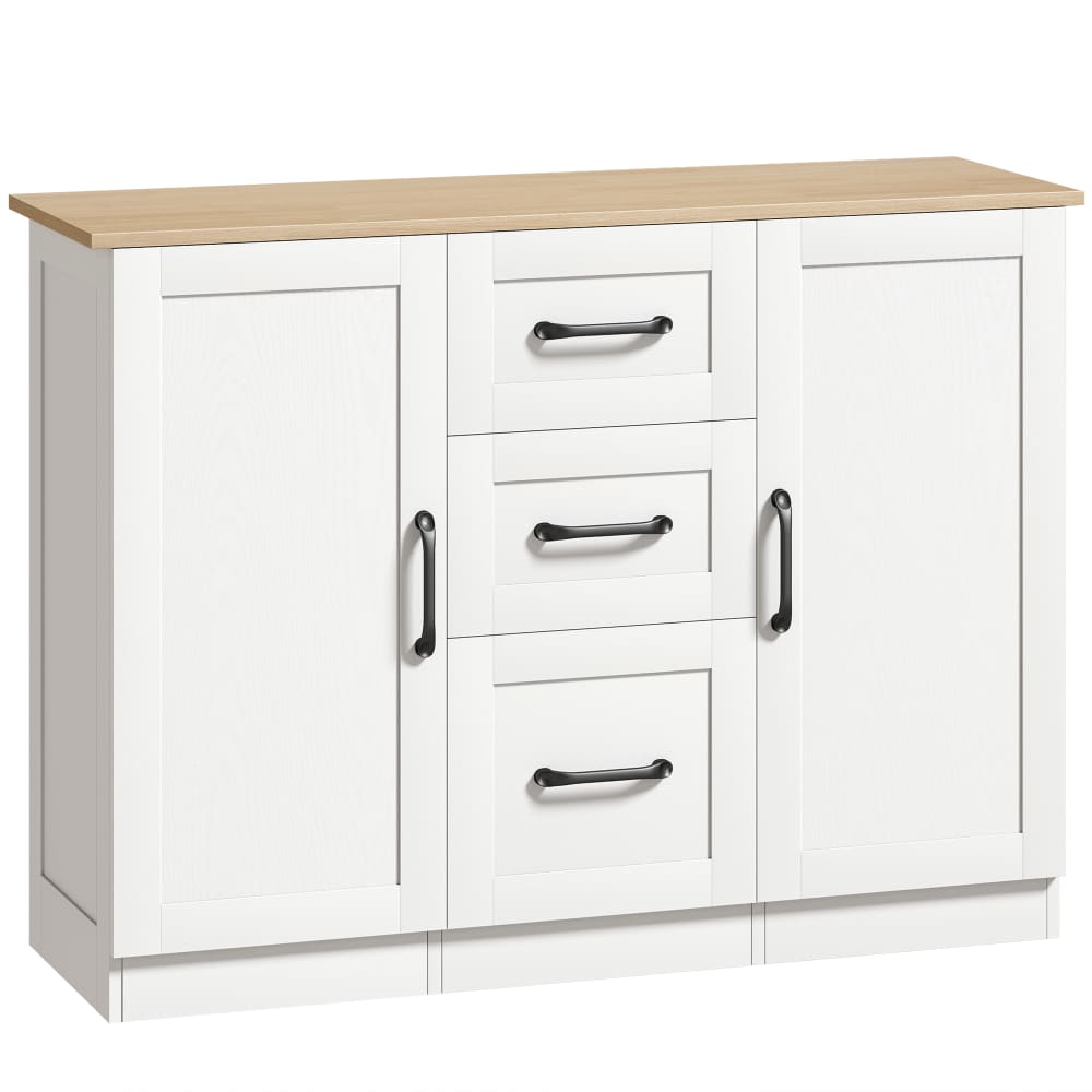 Buffet salon 2 portes à fermeture douce et 3 tiroirs bois blanc — Beyit