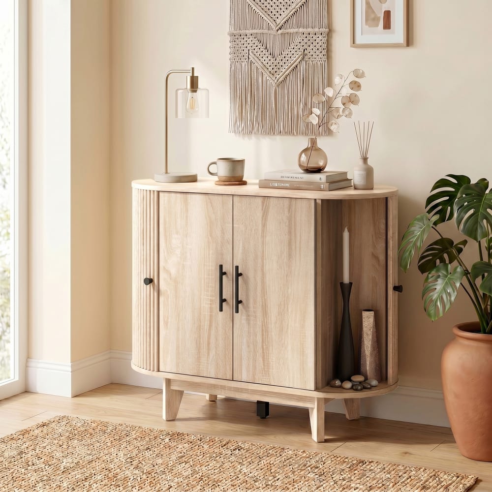 Buffet salon 4 portes et étagère réglable mdf chêne