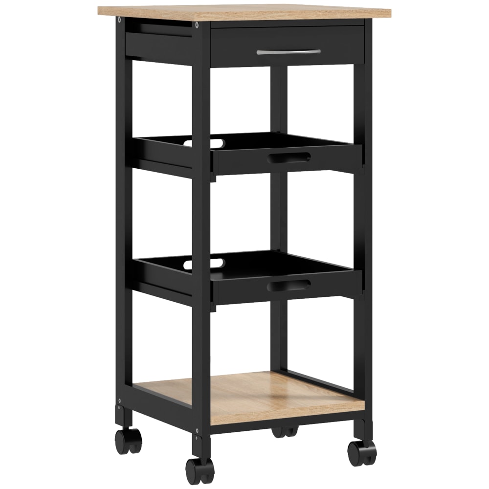Chariot desserte cuisine 2 plateaux amovibles bois pin chêne noir