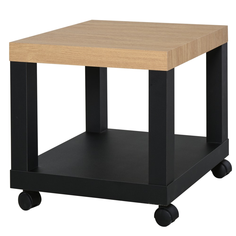 Table d'appoint roulante avec étagère ouverte mdf naturel et noir Table d'appoint roulante avec étagère ouverte mdf naturel et noir
