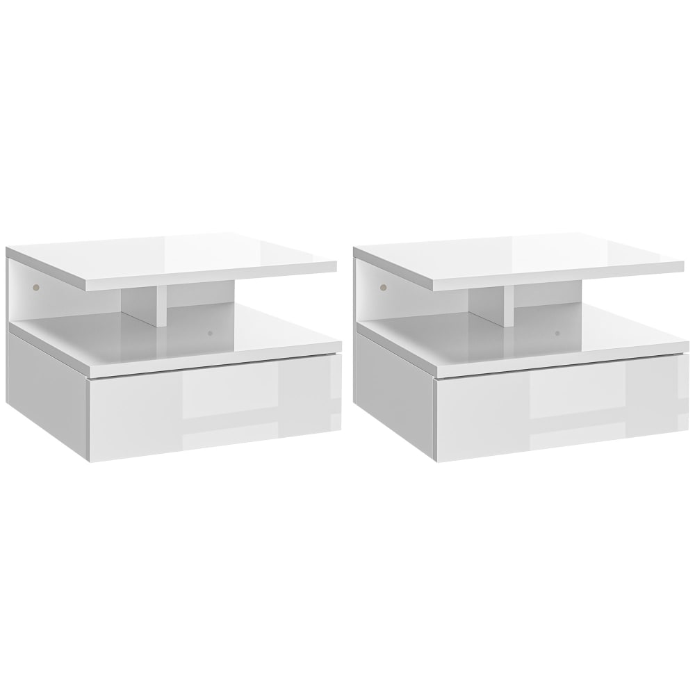 Lot de 2 tables chevet murale tiroir niche plateau chêne clair blanc