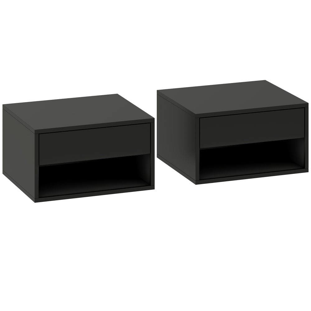 Lot de 2 tables de chevet murales tiroir panneau de particules noir