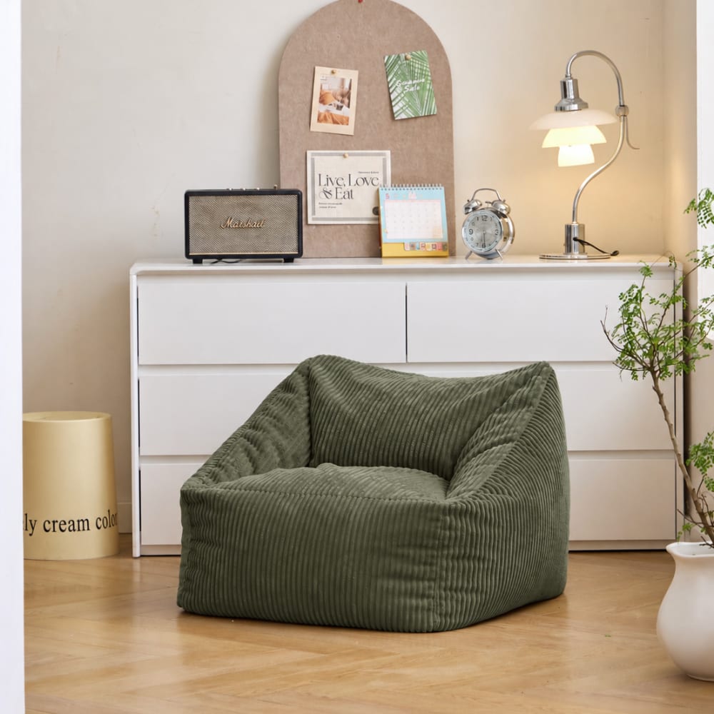 Pouf en velours côtelé vert Pouf en velours côtelé vert