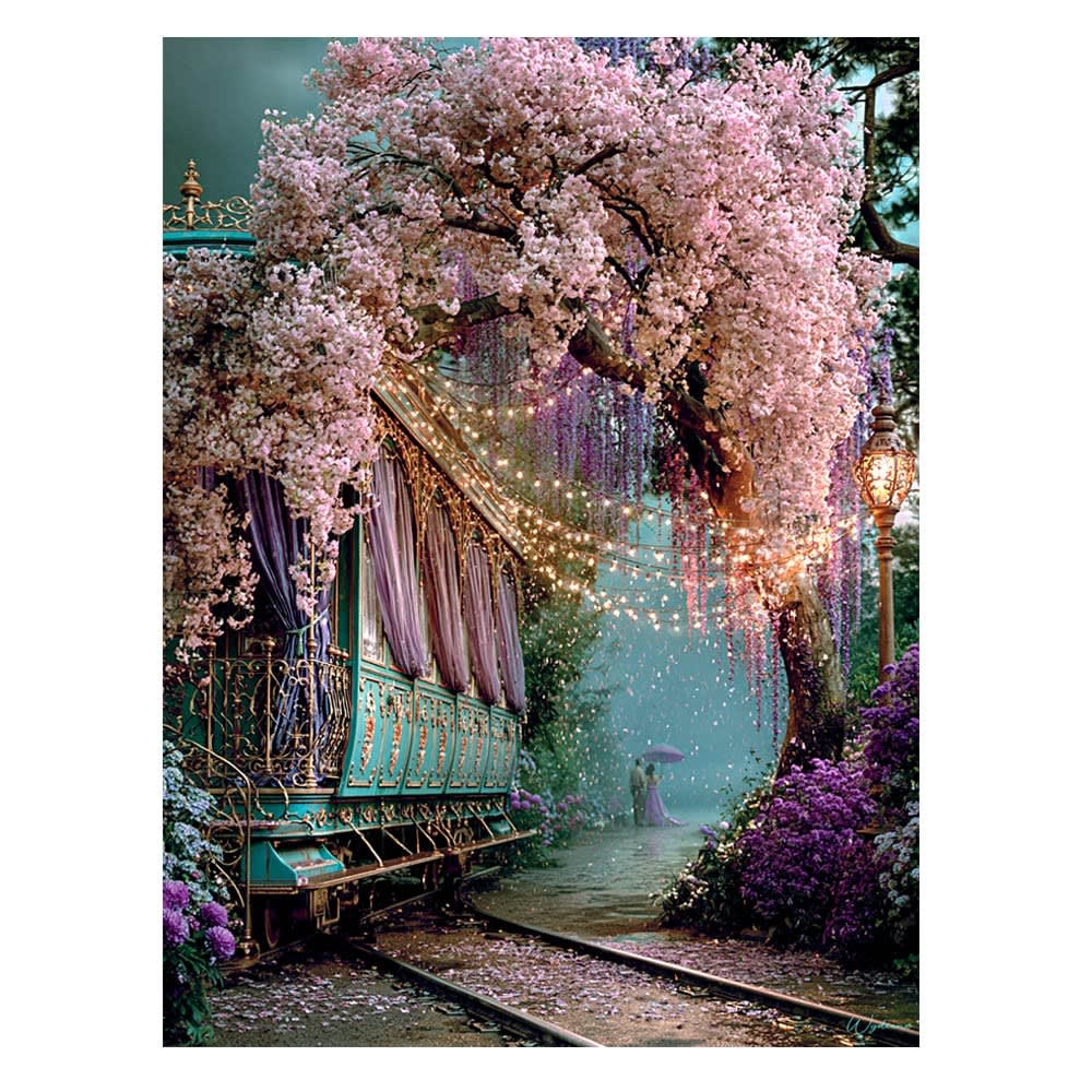 Tableau avec train et couple pvc multicolore 15x20 cm