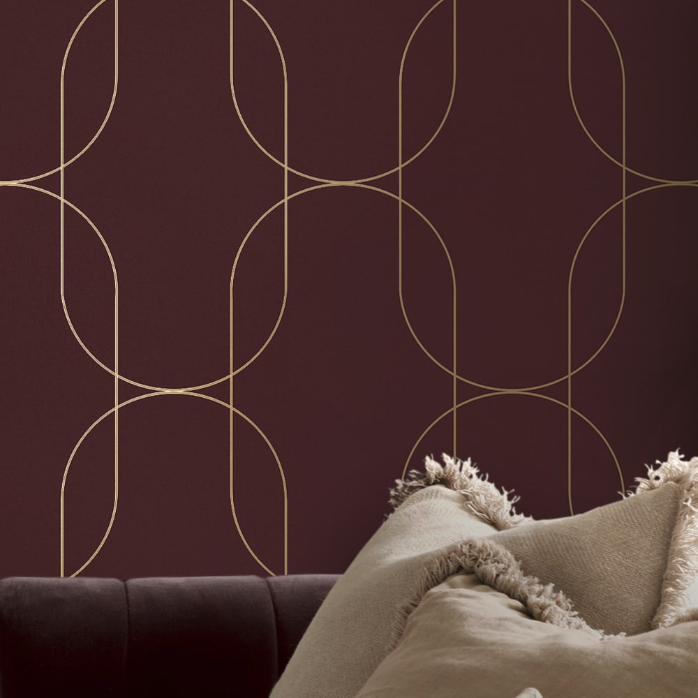 Papier peint lignes pourpre foncé or 1005x52cm — vue 4