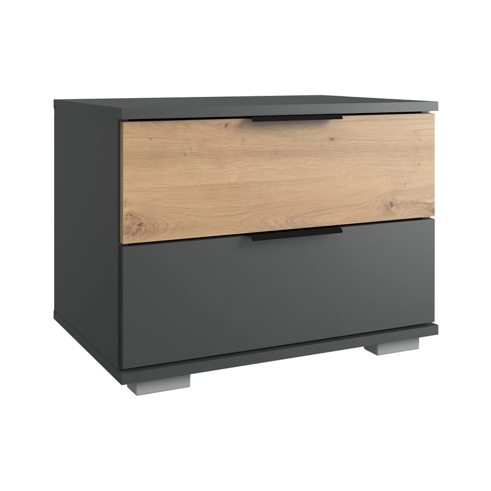 Feldmann-Wohnen Nachtkonsole aus Holz 52x38x40cm graphit / Eiche Artisan style modern Grau Spanplatte