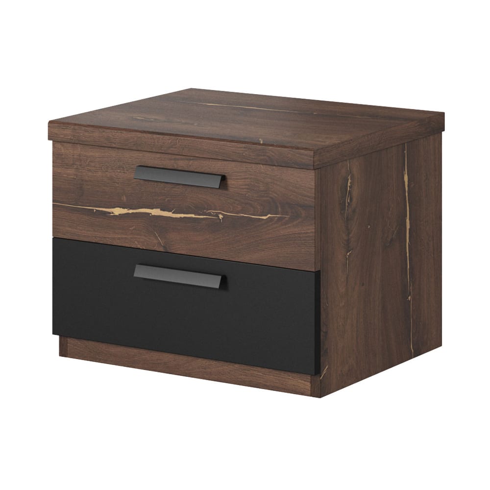 Feldmann-Wohnen Nachtkonsole mit Schubladen aus Holz 46x40x37cm, eiche dunkel style modern Braun Spanplatte