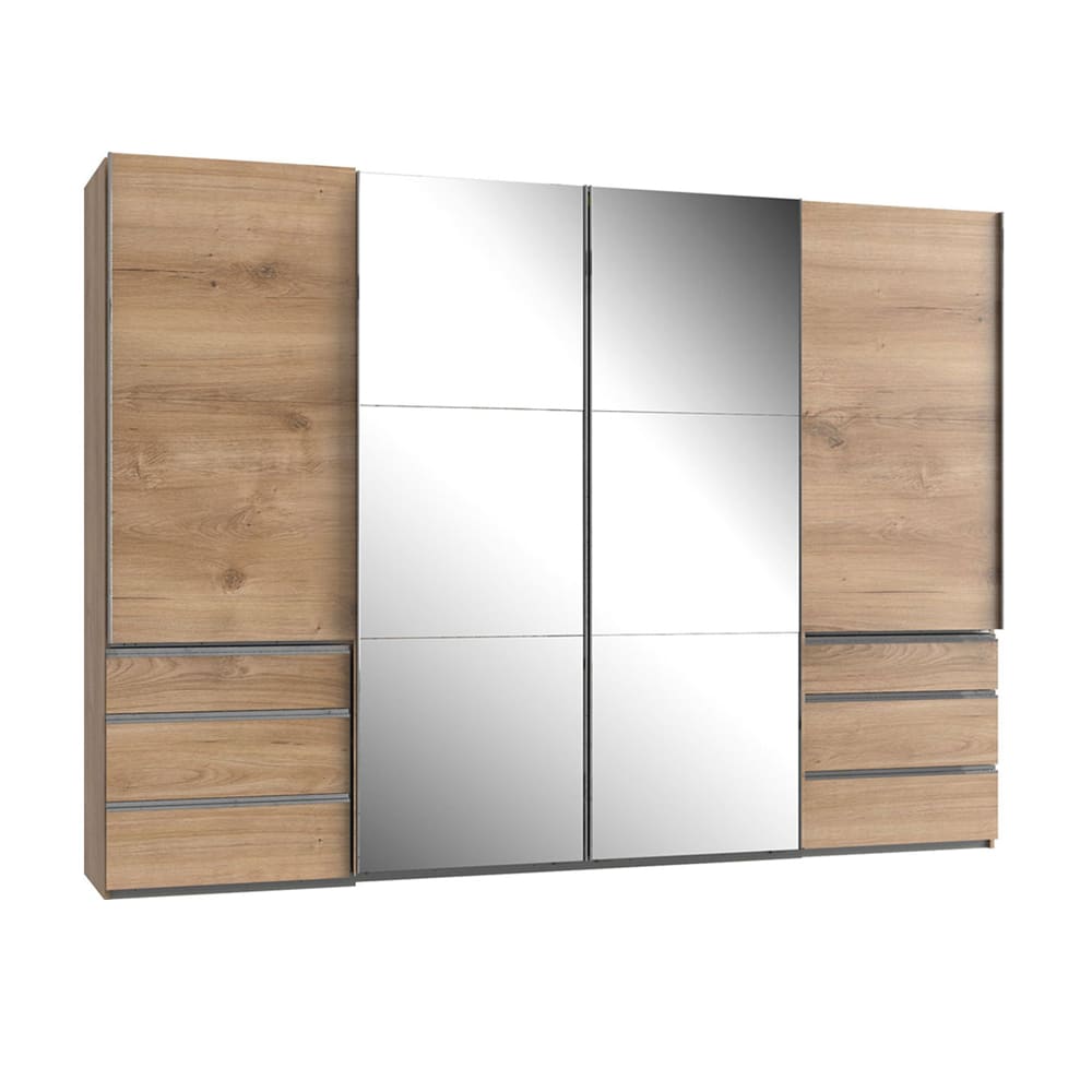 Feldmann-Wohnen Schwebetürenschrank Level aus Holz 300x65x216cm, plankeneiche style modern Braun Spanplatte