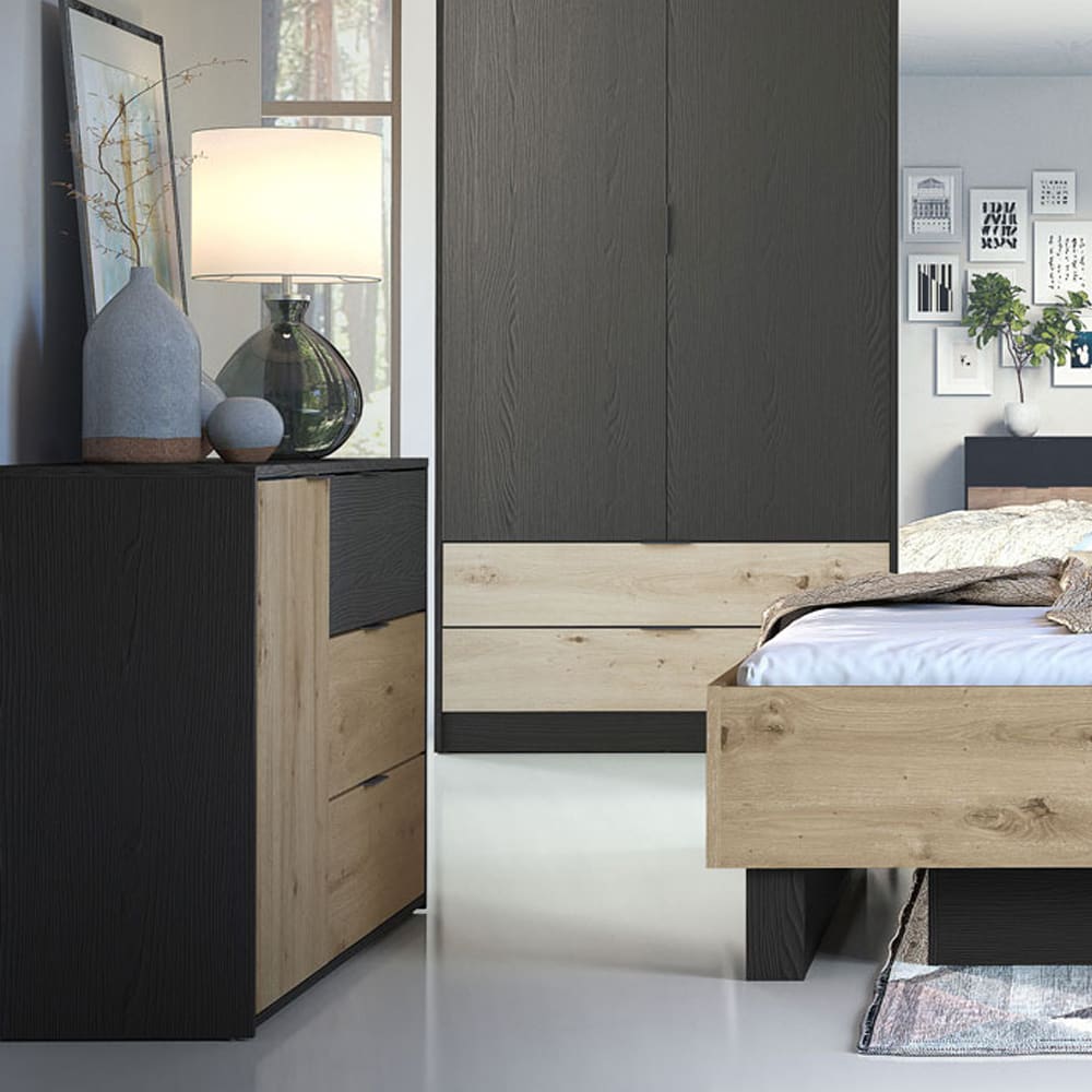 Kommode mit Schubladen aus Holz 125x36,5x79cm, graphit, Eiche