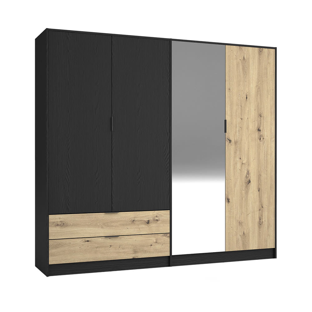 Feldmann-Wohnen Kleiderschrank aus Holz 220,5x54x203cm, graphit / Eiche Artisan style modern Grau Spanplatte