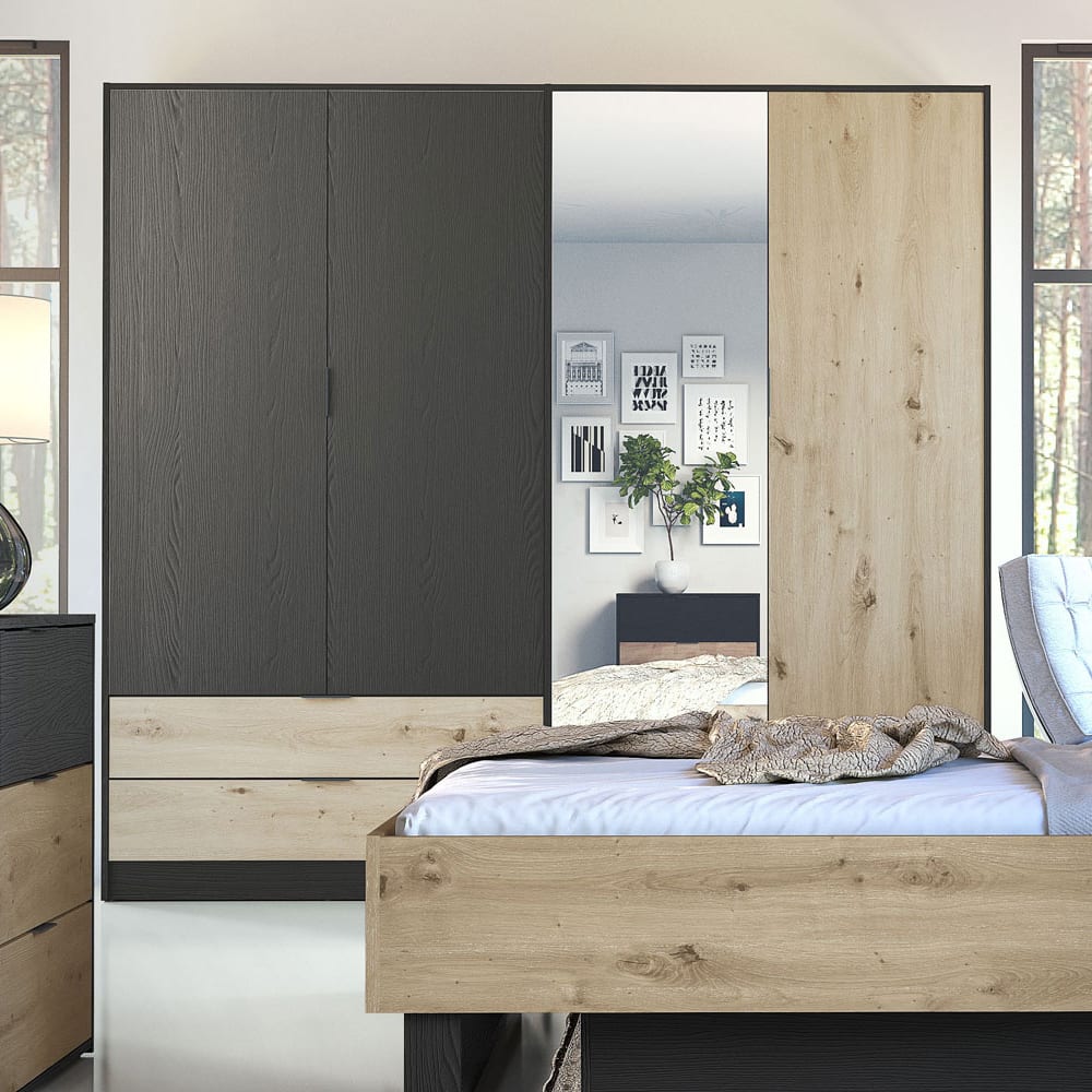 Kleiderschrank aus Holz 220,5x54x203cm, graphit / Eiche Artisan -