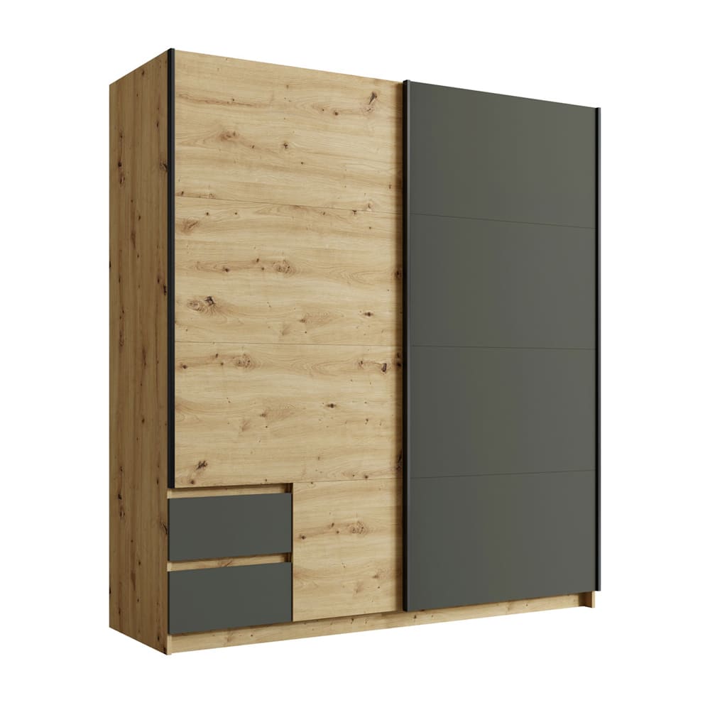 Feldmann-Wohnen Schwebetürenschrank Uriel aus Holz 180x59x198cm graphit Eiche Artisan style modern Braun Spanplatte