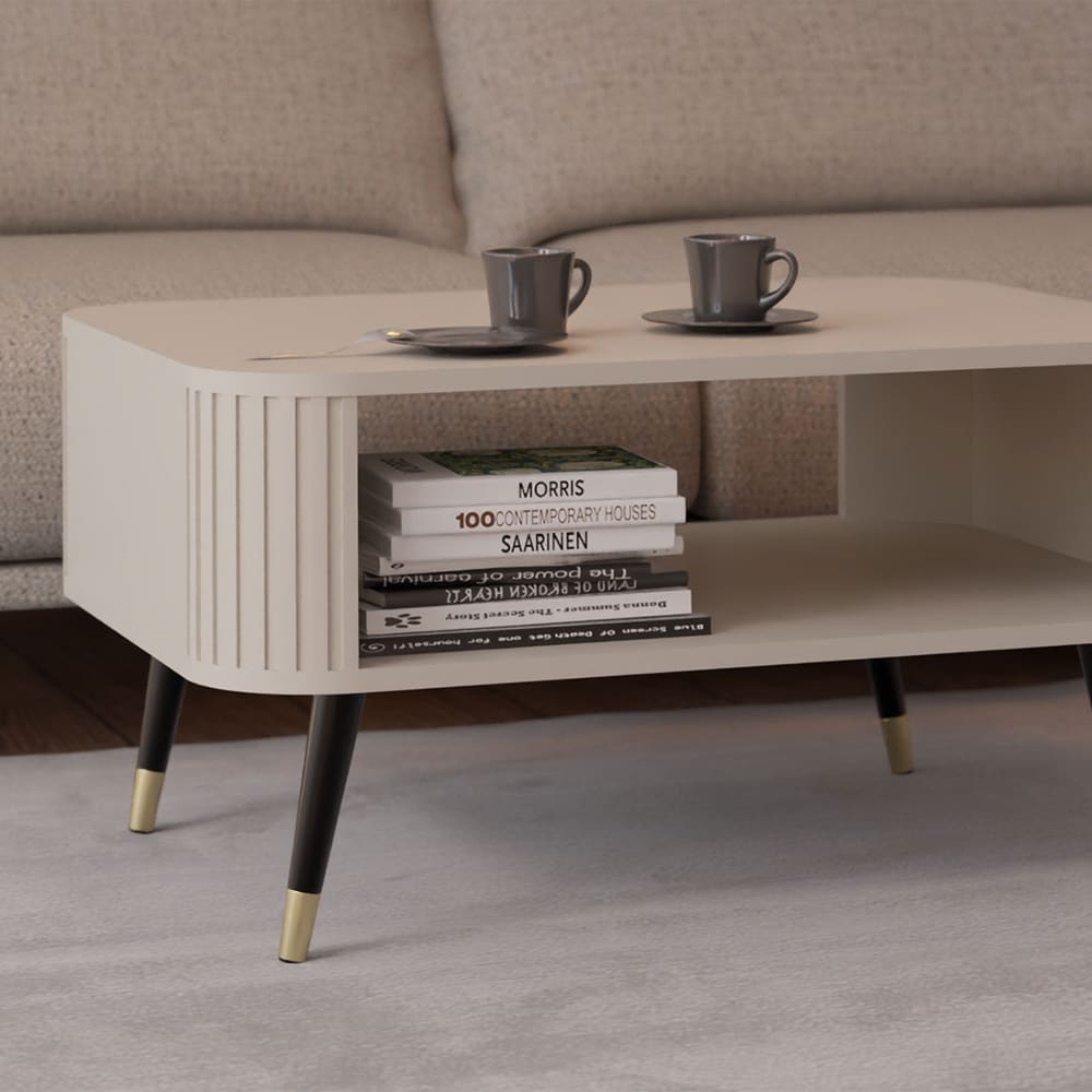 Couchtisch Onyx aus Holz 80x60x42cm Kaschmir gold / schwarz -