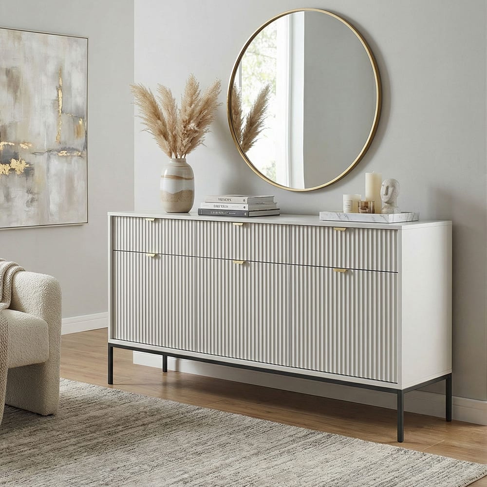 Sideboard Nova mit Schubladen aus Holz, 154x39x83cm, grau -