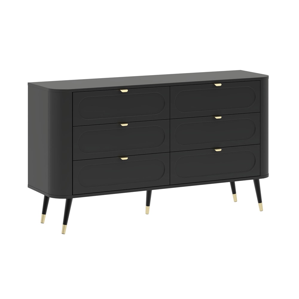 Feldmann-Wohnen Kommode Blinx mit Schubladen aus Holz 138,2x40x80cm schwaz gold style modern Schwarz Spanplatte