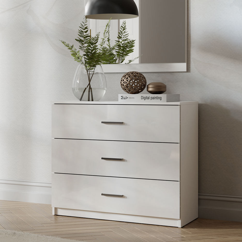Kommode mit Schubladen aus Holz 93x42x80,5cm, weiß Hochglanz -