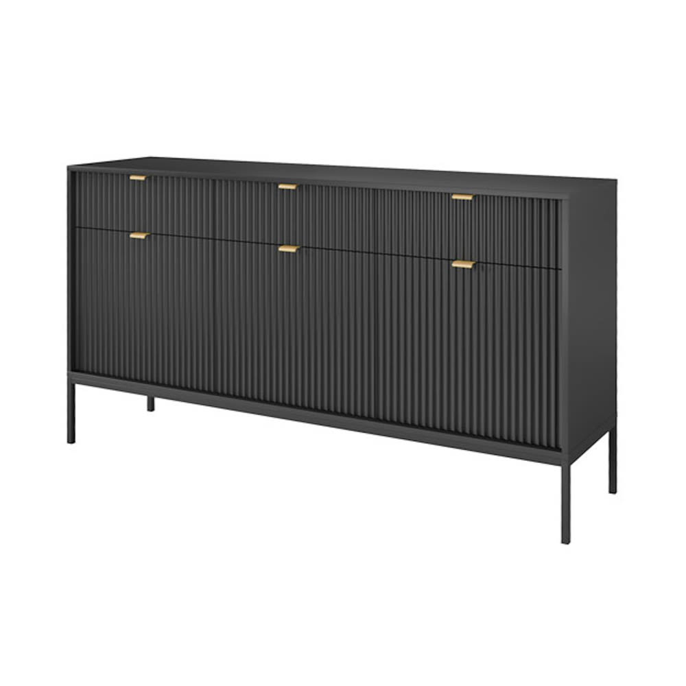 Feldmann-Wohnen Sideboard Nova mit Türen und Schubladen aus Holz, 154x39x83cm, schwarz style modern - Spanplatte
