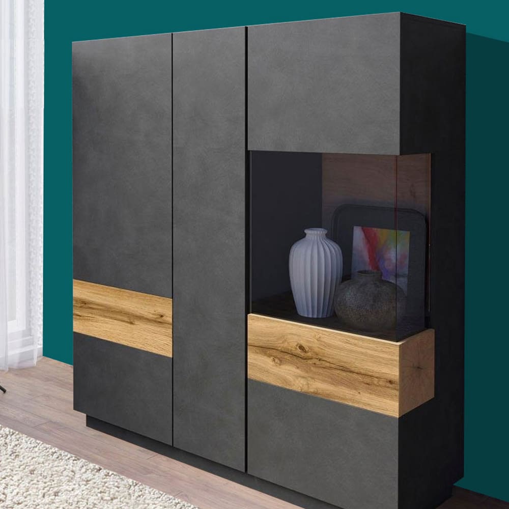 Highboard aus Holz 130x40x138,5cm, anthrazit matera / Eiche Wotan