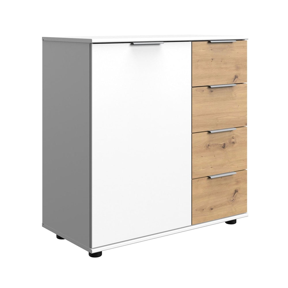 Feldmann-Wohnen Kommode mit Schubladen aus Holz 81x41x83cm, weiß / Eiche Artisan style modern - Spanplatte