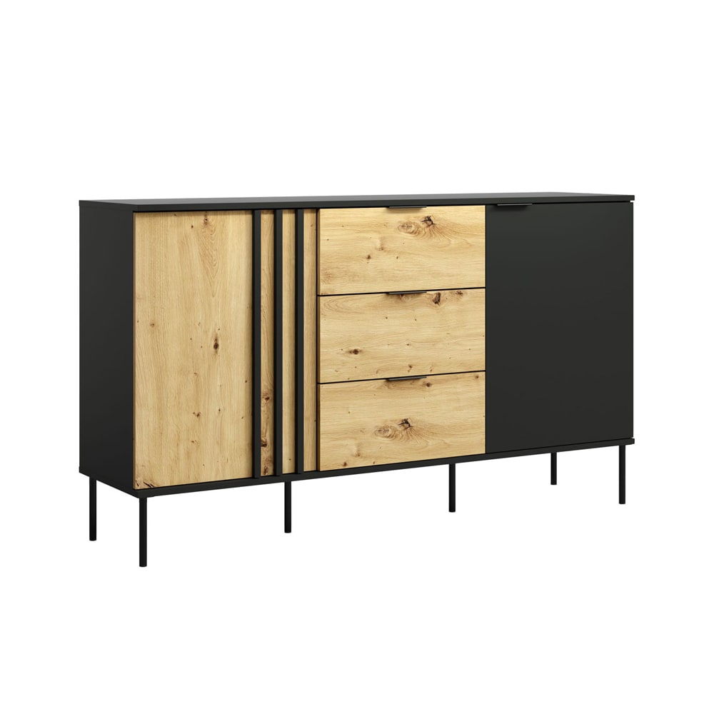 Feldmann-Wohnen Sideboard Rodgau mit Türen aus Holz 165x40x92cm schwarz Eiche Artisan style modern - Spanplatte