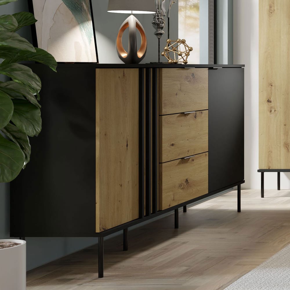 Sideboard Rodgau mit Türen aus Holz 165x40x92cm schwarz Eiche
