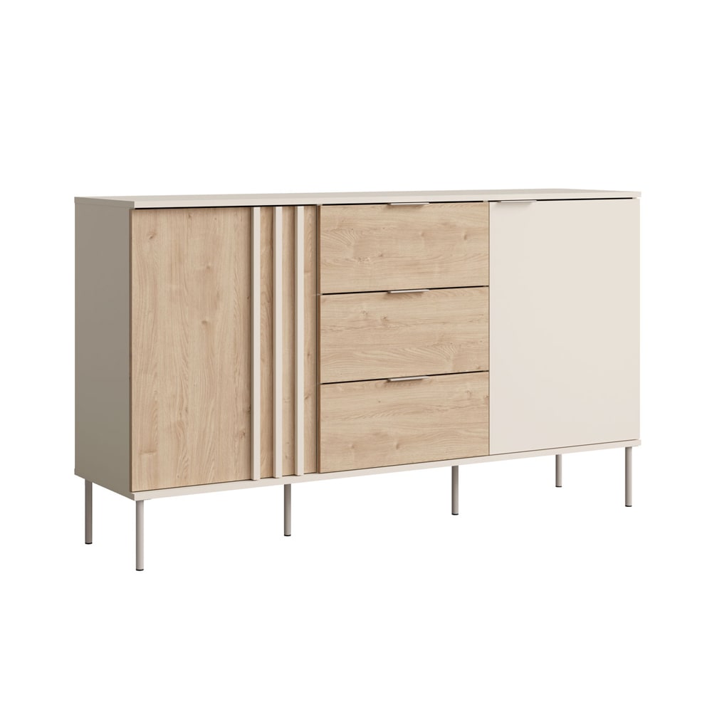 Feldmann-Wohnen Sideboard Rodgau mit Türen aus Holz 165x40x92cm Kaschmir Eiche Artisan style modern Beige Spanplatte