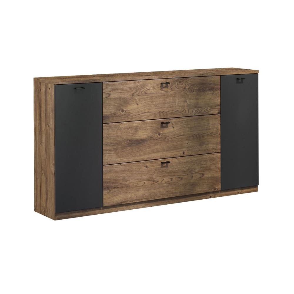 Feldmann-Wohnen Sideboard mit Türen aus Holz, 155x40x93cm, Ribbeck Eiche / dunkelgrau style modern Braun Spanplatte