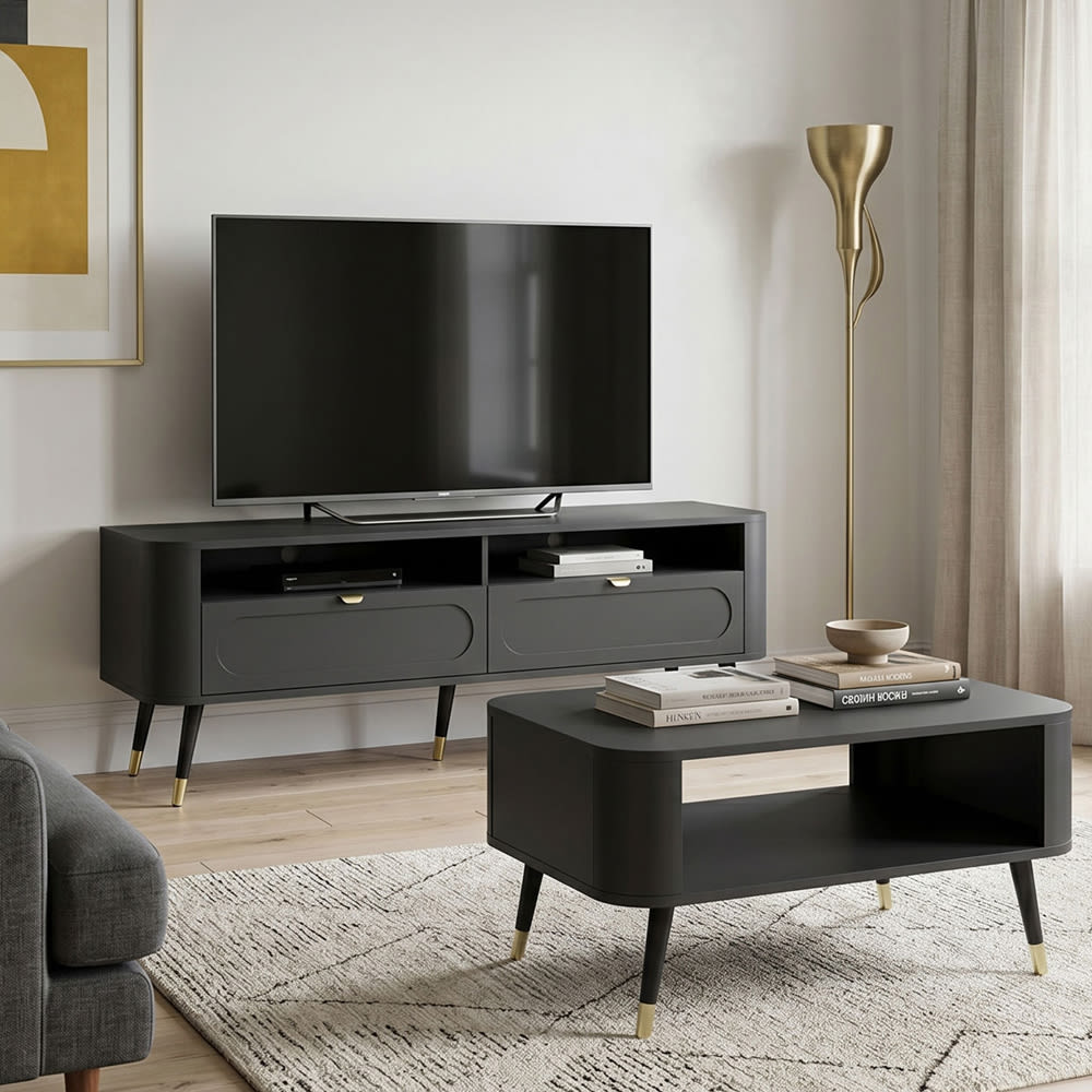 Couchtisch Blinx aus Holz 80x60x42cm schwarz gold - Maisons Du