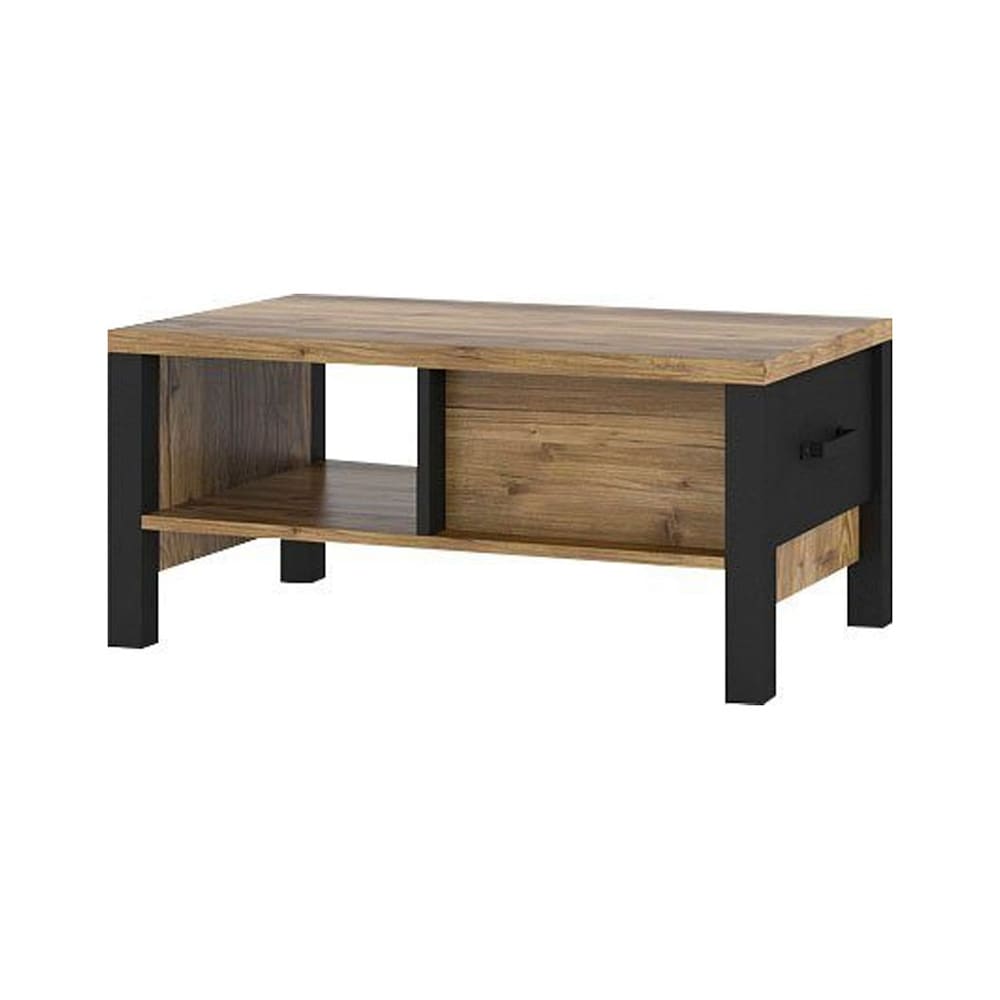 Feldmann-Wohnen Couchtisch mit Schublade 90x56x42cm; Appenzeller Fichte - schwarz style modern Braun Spanplatte