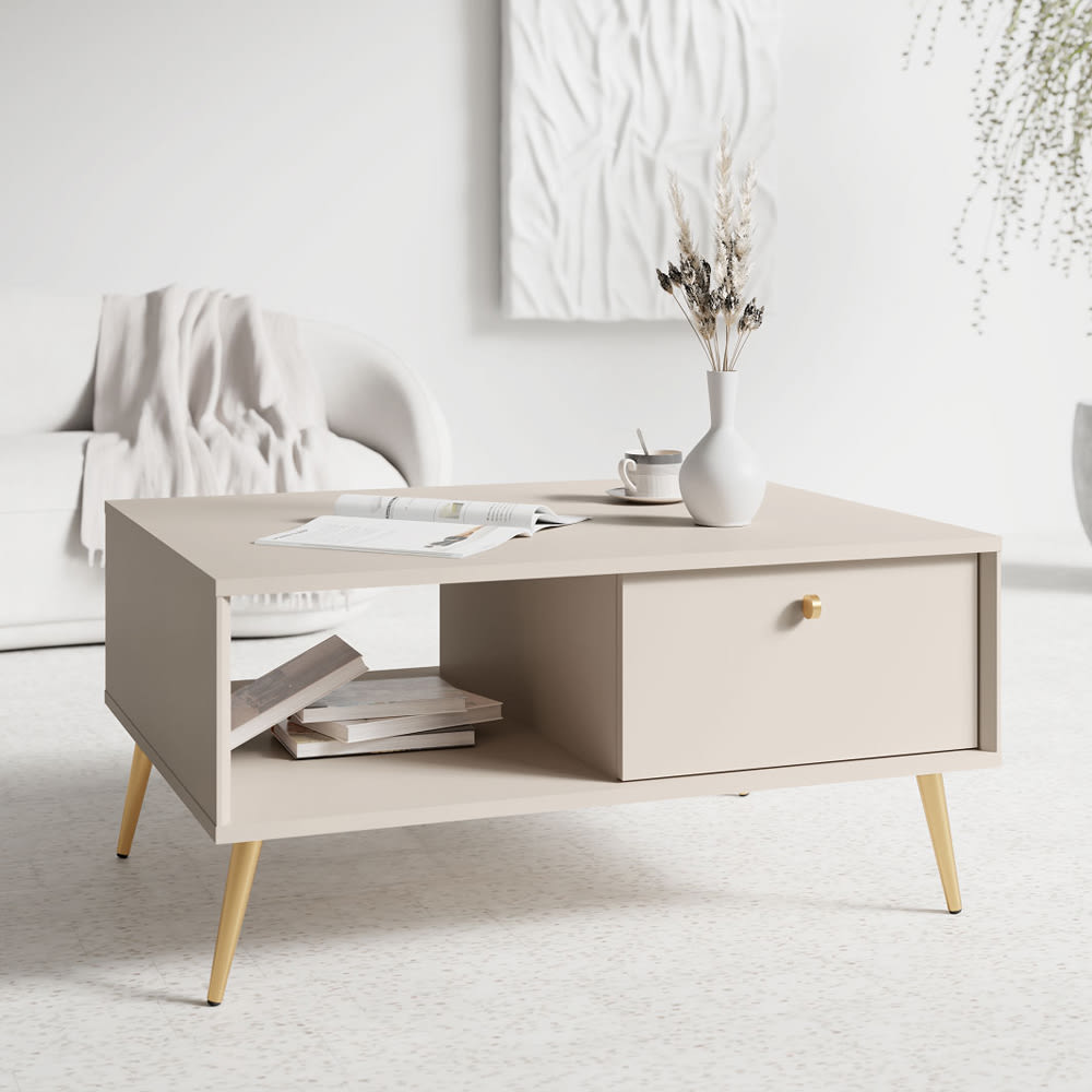 Couchtisch Rose mit Klappe aus Holz 87x66x43cm sandbeige -