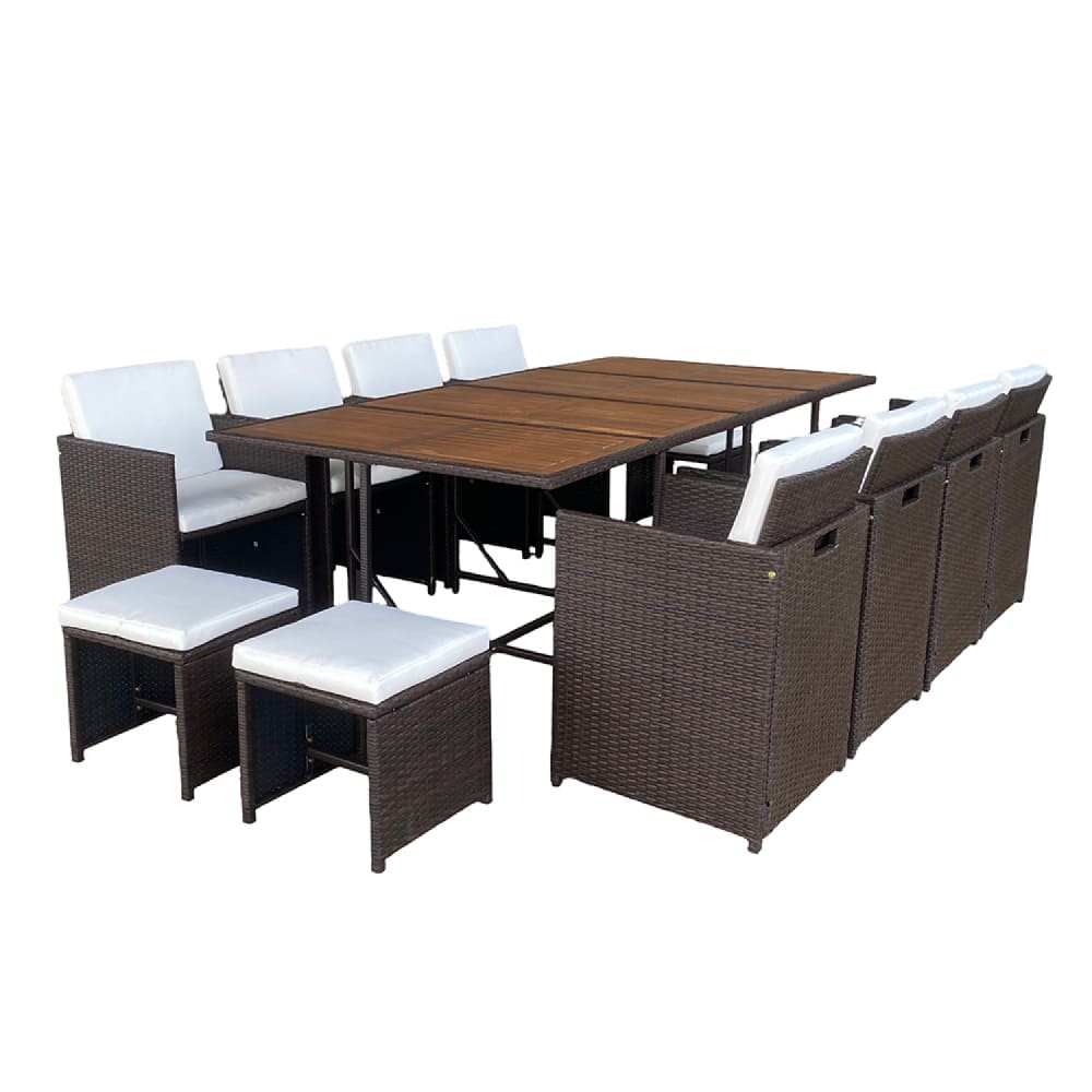 Salon de jardin 12 pl - marron coussins