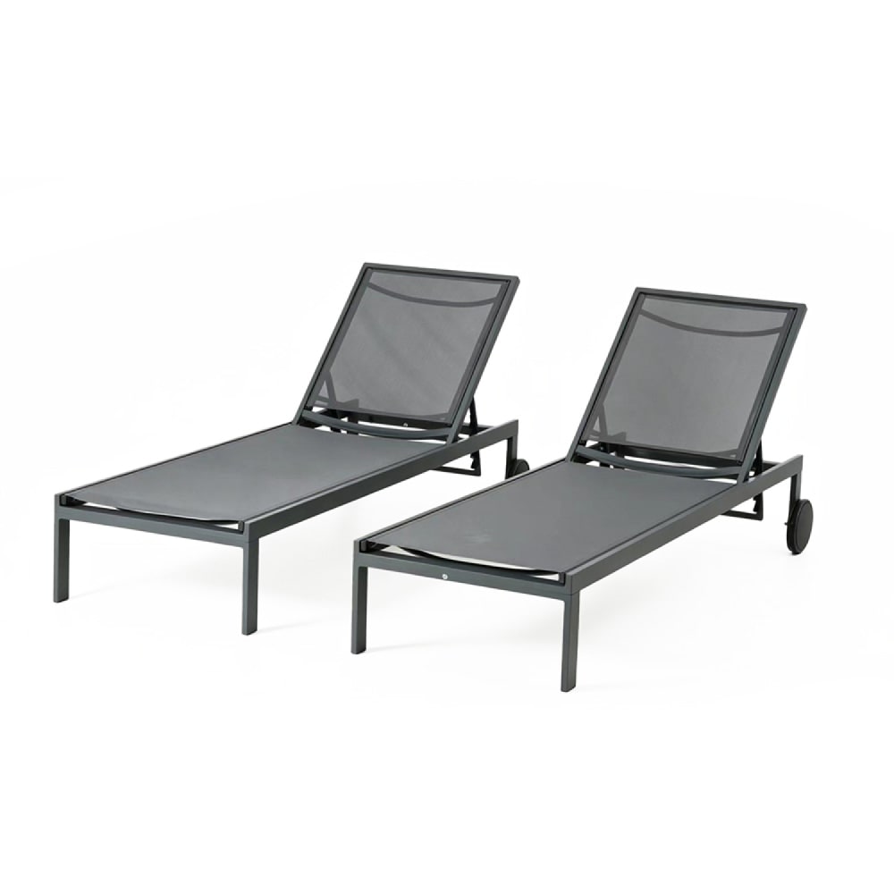 Lot 2 bains de soleil inclinables gris foncé roues aluminium